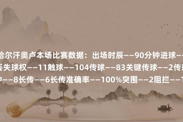 恰尔汗奥卢本场比赛数据：出场时辰——90分钟进球——1射门——4（射正2）丢失球权——11触球——104传球——83关键传球——2传球收效力——94%传中——8长传——6长传准确率——100%突围——2阻拦——1抢断收效——2大地反抗——3（收效3）争顶——1（收效0）犯规——1被犯规——1媒体评分——8.5（全场最高）    体育集锦